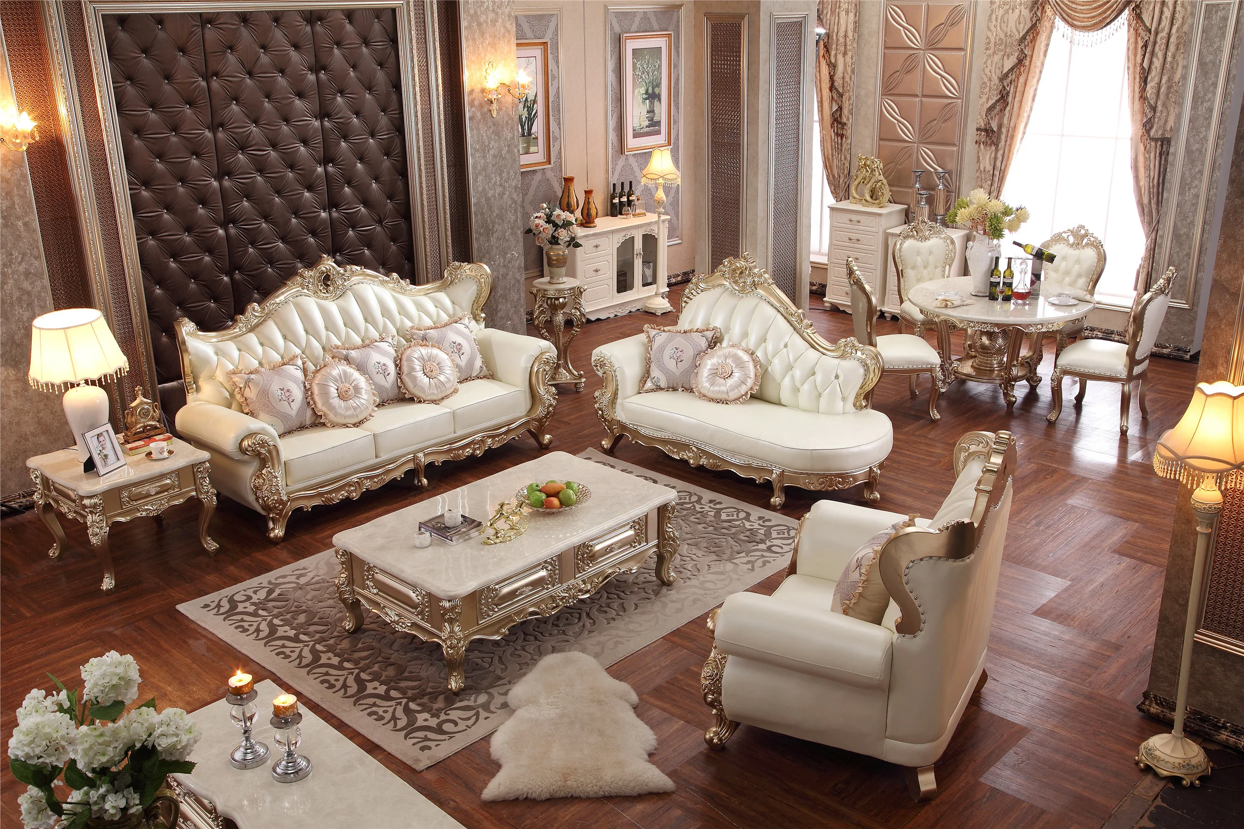 Набор мебели для гостиной в стиле барокко набор диванов из цельного дерева и кожи