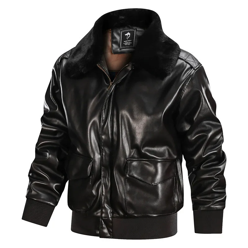 

Winter Autumn Bomber PU Leather Jackets Men Army Soldiers Tactical Military Pilot Fur Collar Thick Warm Coats Male Jacket