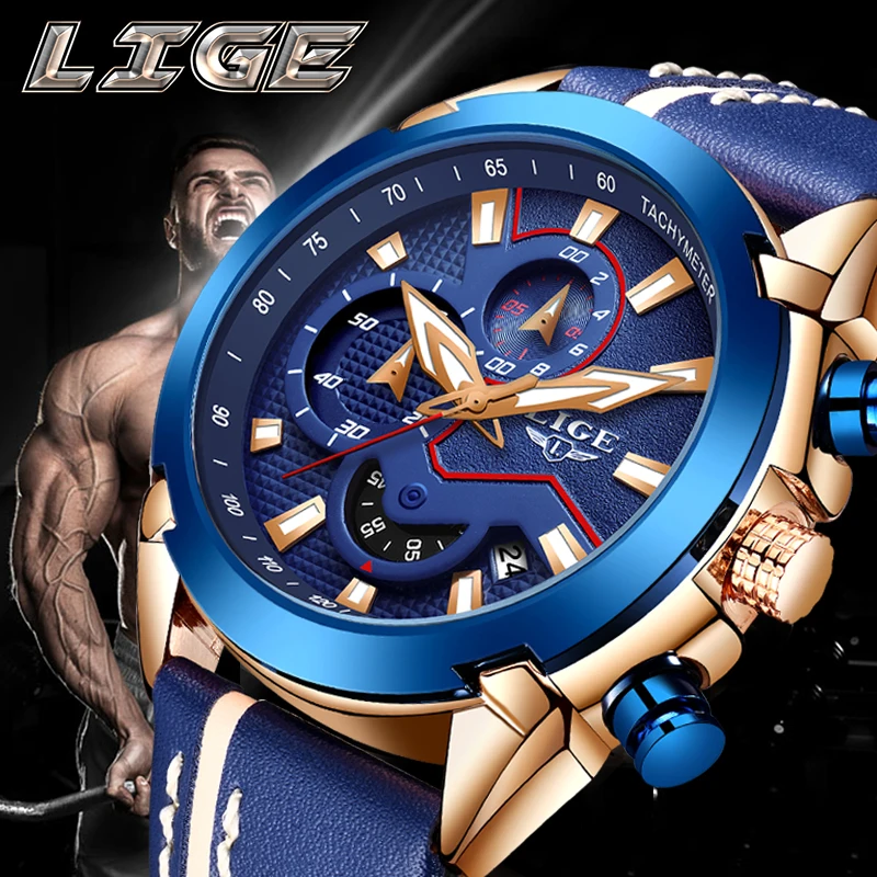 Часы LIGE Мужские кварцевые аналоговые спортивные водонепроницаемые деловые с