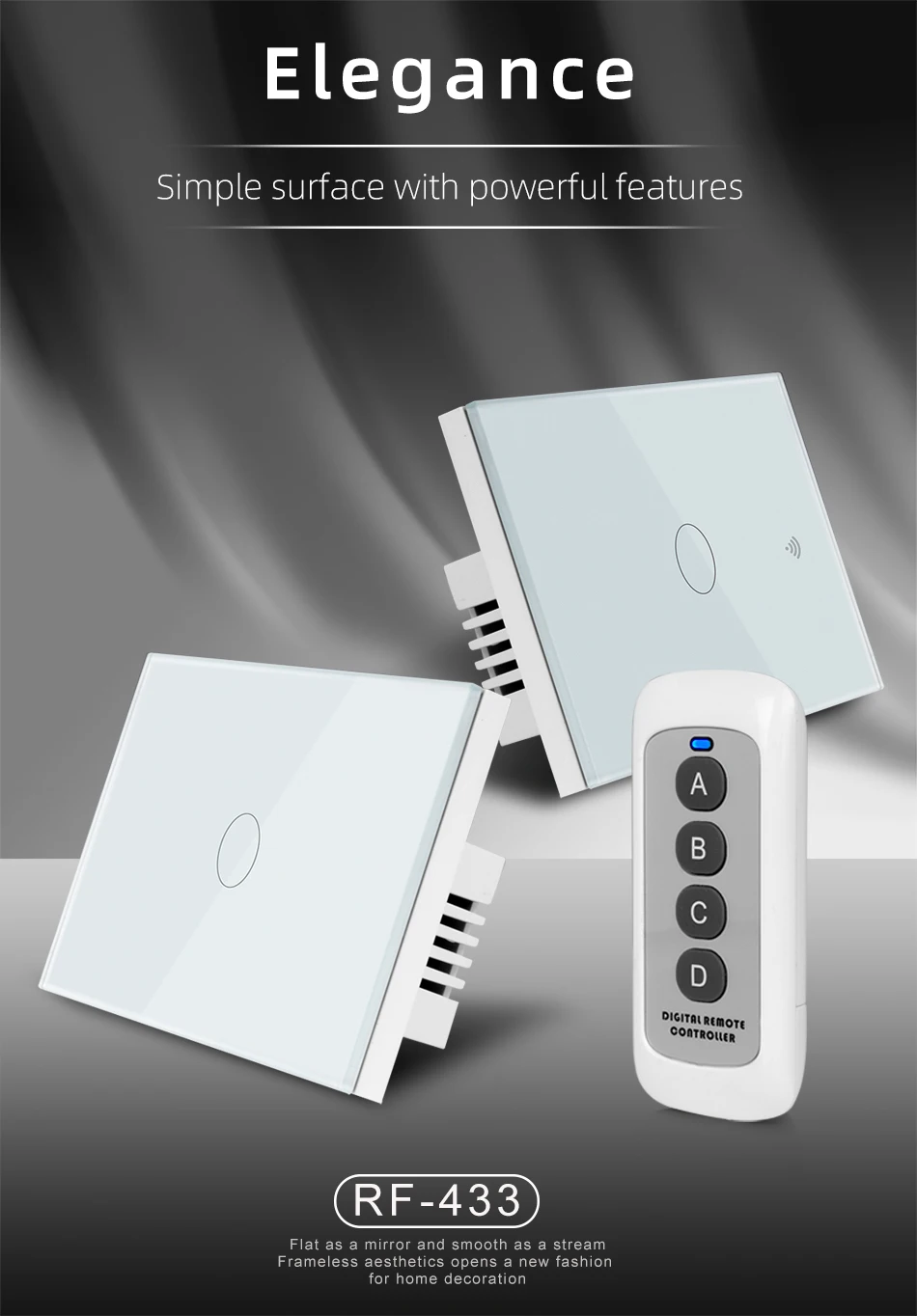 Сенсорный выключатель со стеклянной панелью Vovoway US, выключатель-светильник, Радиочастотное Беспроводное управление, настенный плакат, 1 \ 2 \ 3 банды AC110V 220 V, семейная настенная палка
