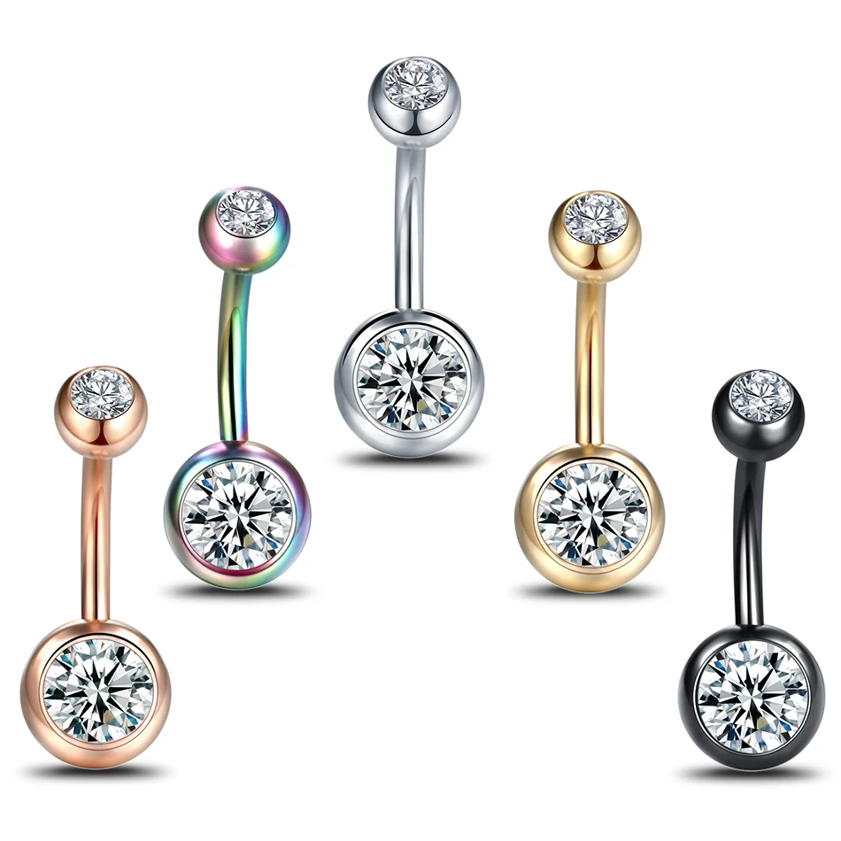 1PC Gold Color Belly Button Piercing Ombligo Ring Stainless Steel Round Ball Drill Bit Optional Navel Pircing Body Jewelry Women