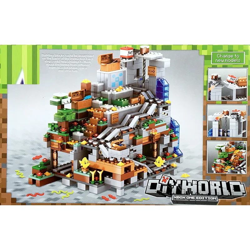 

The Mountain Cave Elevator Village Tree House Building Block With Figures Compatible 21137 My World Bricks Set Gifts Toys