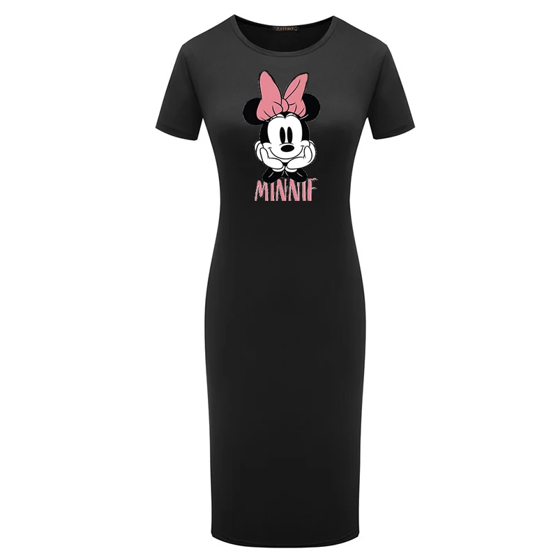 

Women Bodycon Dress Summer Minnie Mickey Print O Neck Girls Mini Fitted Casual Short Sleeve Party Pencil Dresses Femme Robes
