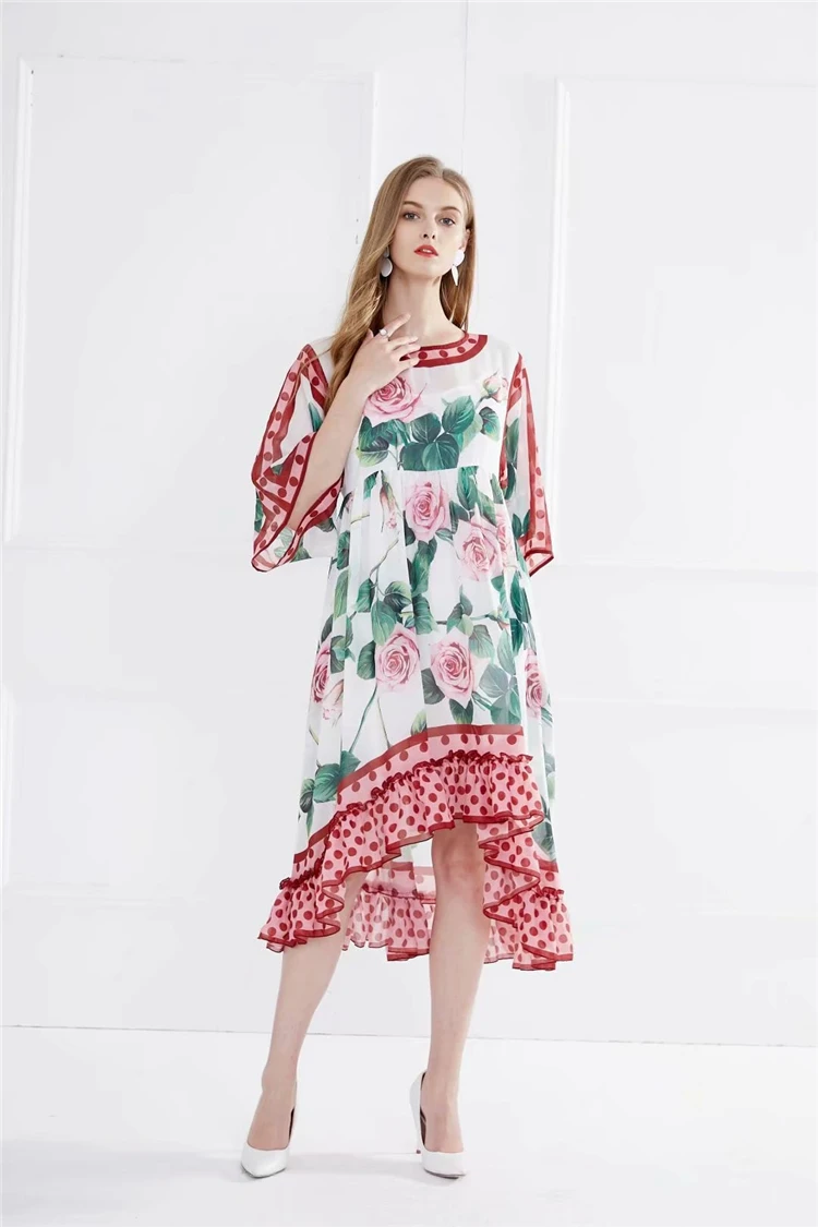 Designer Loose Beach Holiday Dress Women's Noble Floral Printed Resort Bohemian Holiday Robe Femme Ete