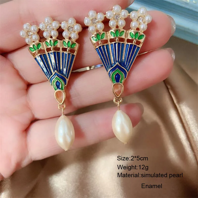 F. J4Z Новые Роскошные Броши для женщин Barroque имитация жемчуга Rhinesetone Tassel Fan образные штифты и серьги Ювелирные изделия Подарки - Окраска металла: No.3 stud earrings