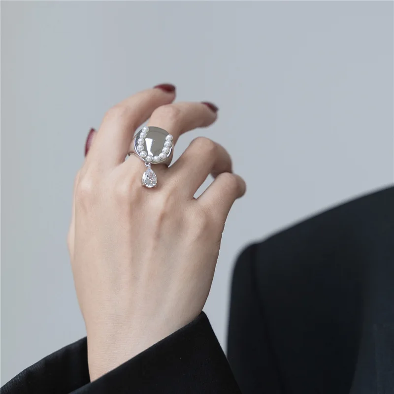 

S925 U-образное кристаллическое висячее кольцо на палец серебряное покрытие корейские винтажные металлические кольца с бусинами для женщин и...