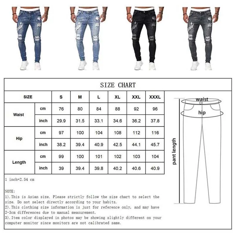 Джинсы мужские рваные в стиле хип-хоп повседневные зауженные брюки из денима с