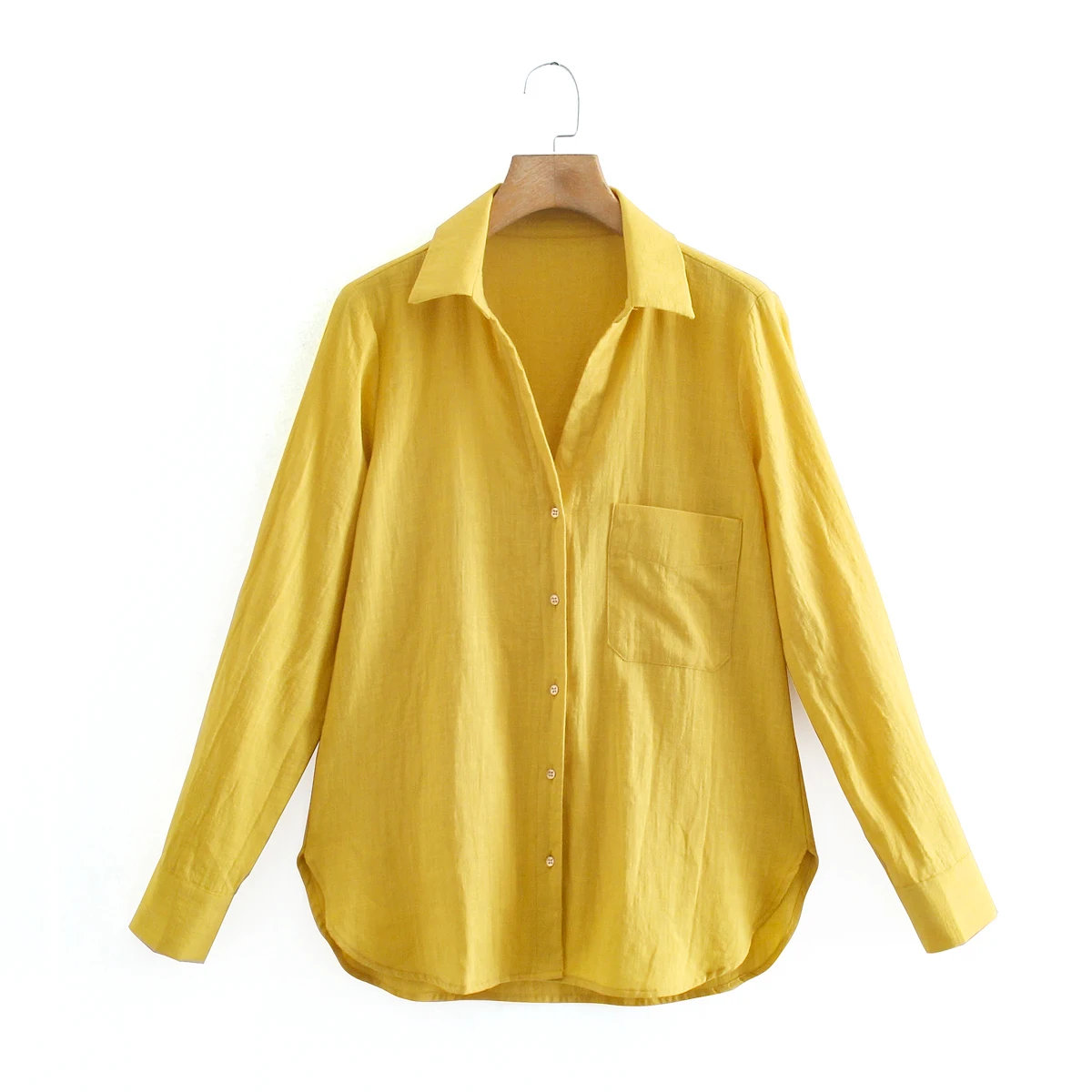 

2021 European and American summer new basic solid color cardigan V-neck long sleeve single breasted temperament lapel blouse wom