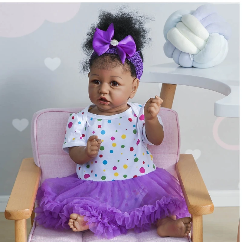 

55cm Black Reborn Toddler Dolls African American Soft Vinyl Silicone Full Body Waterproof Newborn Girl Baby