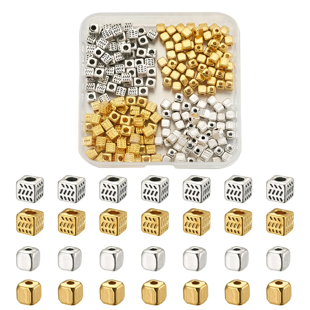 

240Pcs/box Golden&Silver Color Square Loose Spacer Beads Metal Tibetan Alloy Beads for Jewelry Making DIY Charm Bracelet Finding