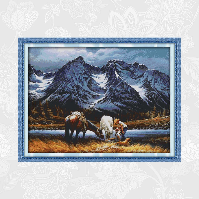 

Romances Under The Snow Mountains Cross Stitch DIY Handwork Embroidery 11CT 14CT Printed Canvas White Fabric Needlework Crafts