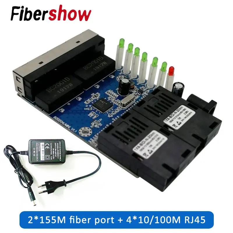 Коммутатор эфирной сети 4 RJ45 2 SC оптический медиа конвертер одномодовый волоконно-оптический Порты и разъёмы PCB 10/100 м