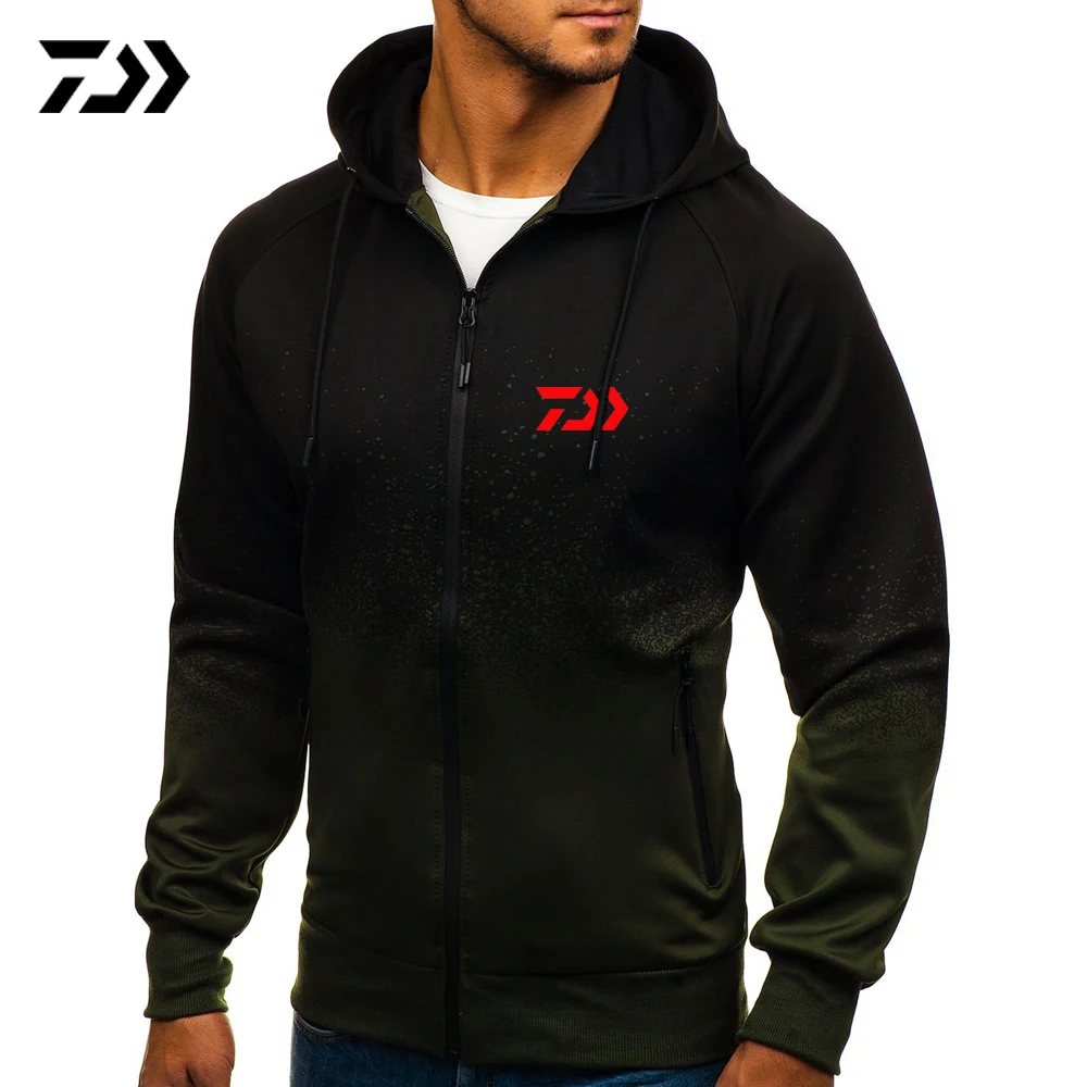 

Men Autumn And Winter Print Hooded Cardigan Sports Casual Gradient Design Shirt Men's Jacket Clothing