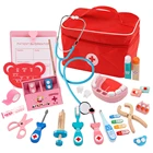 Детские деревянные игрушки, ролевой Набор доктора, портативный деревянный медицинский набор, набор врача-стоматолога, коробка для лекарств, ролевые игры, игрушки для детей