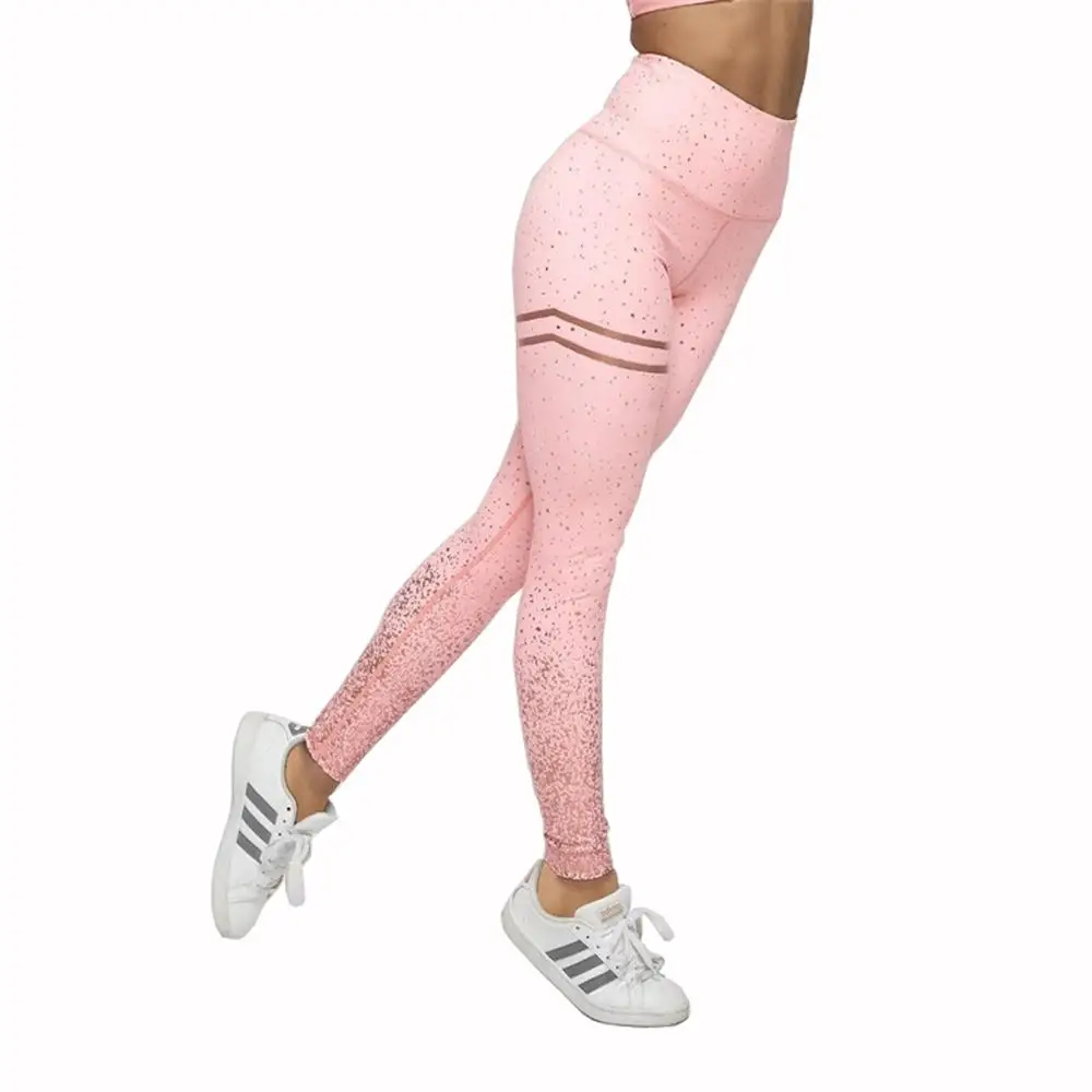 Лидер продаж женские розовые леггинсы с золотым принтом женская спортивная