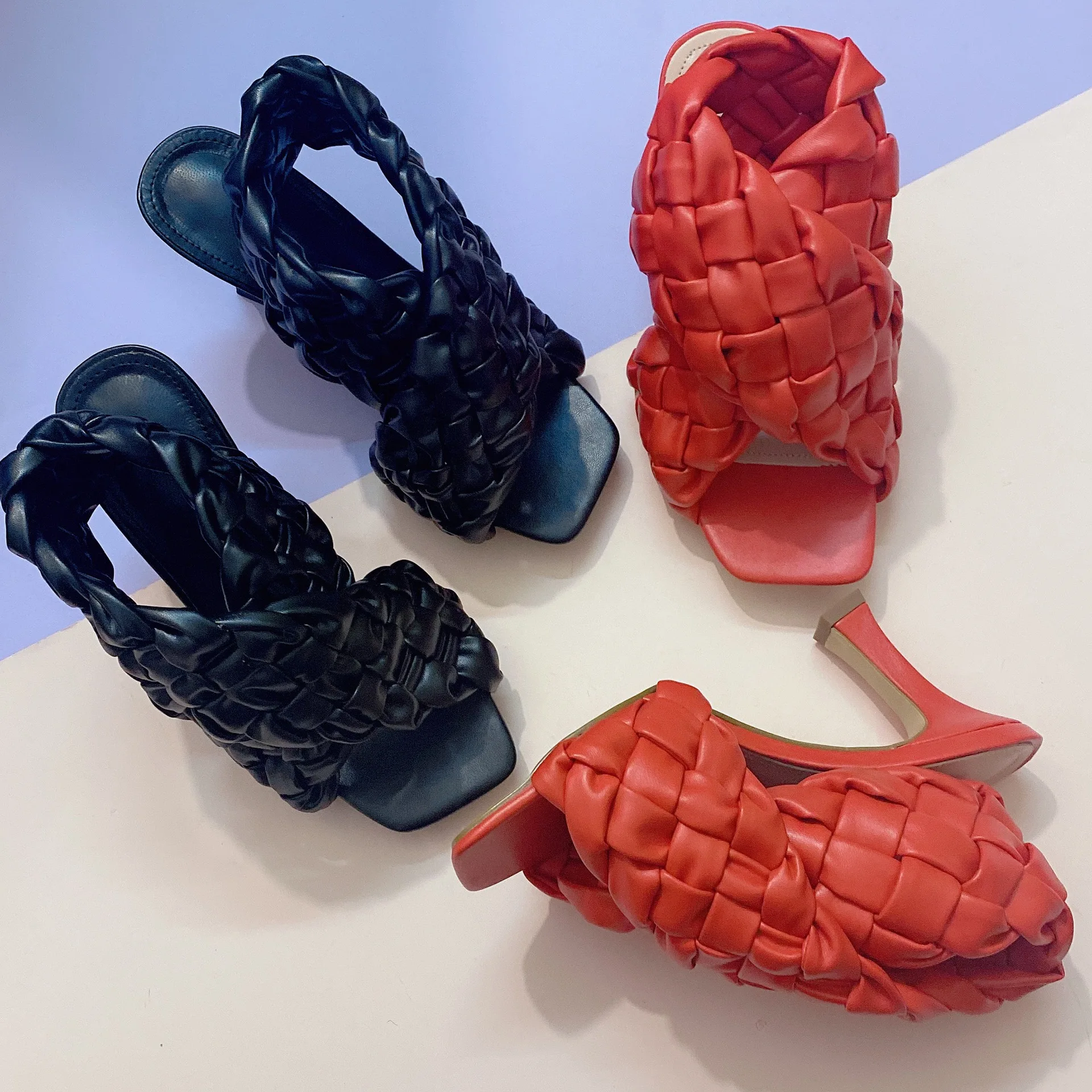 

Sexy Thin High Heels Fashion Ladies Gladiator Sandals Weave Open Toe Slip On Rome Slides Women Dress Shoes size 41 42