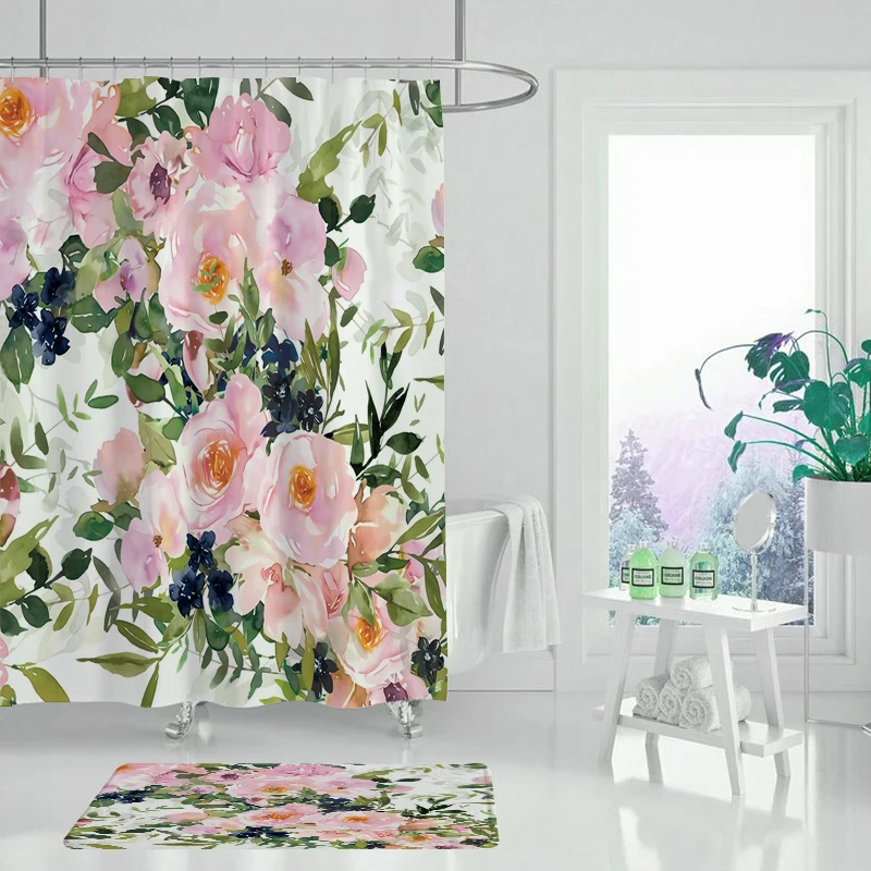 Занавеска для душа из полиэстера Happy tree плотная тканевая занавеска с пионами и