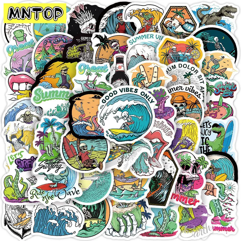 10/30/50Pcs/set Skeleton Skull Summer Surf Cool Cartoon Graffiti Stickers For Kids Diy Skateboard Laptop Helmet Luggage Case