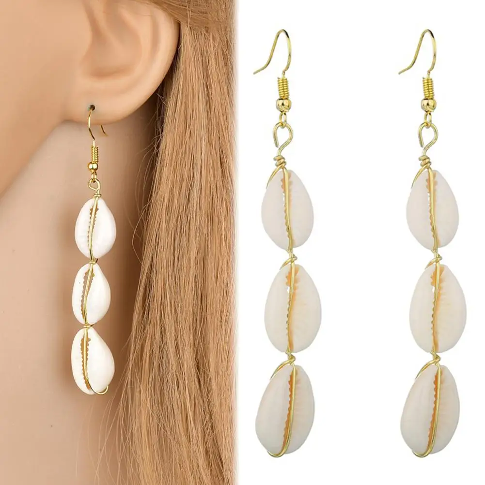 Богемные женские серьги кольца каури раковина подвеска длинные висячие пляжные