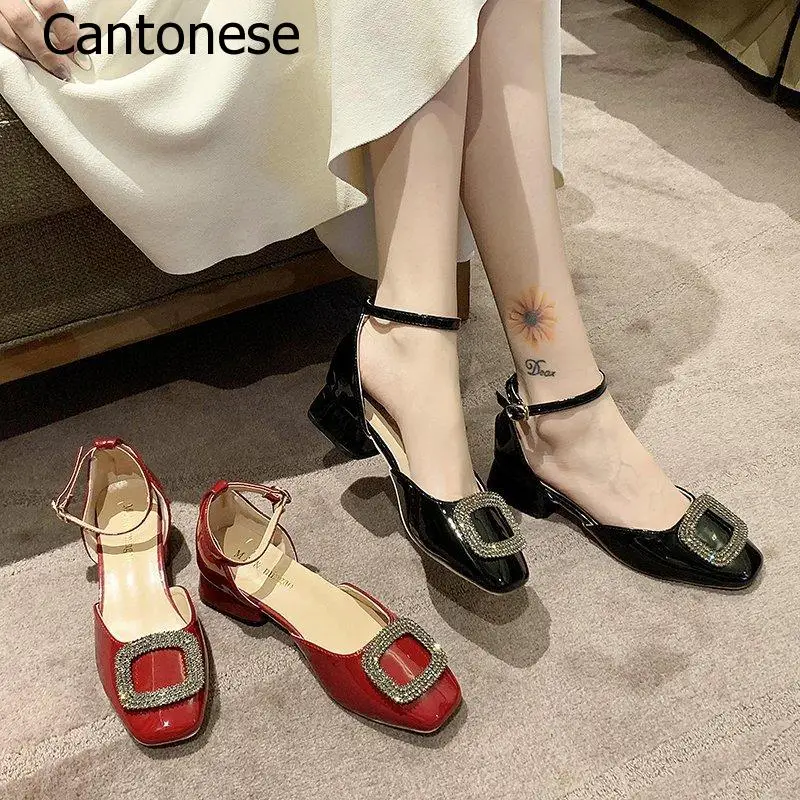 

High Heels Black Red Heels Lace-up Square Toe Women Shoe Summer Gorgeous Shoe
