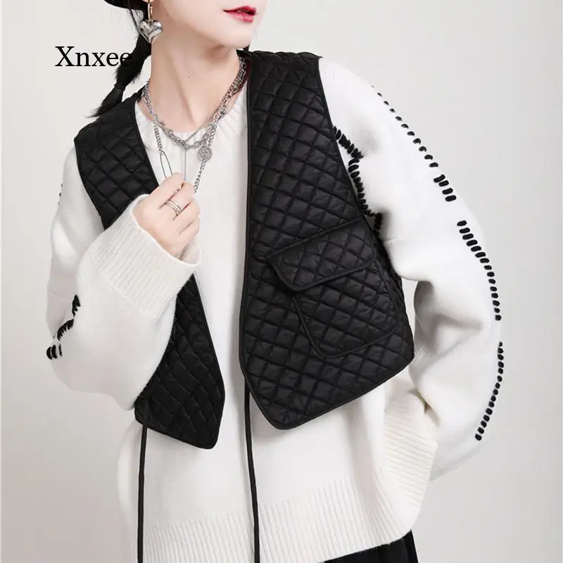 

Женский короткий жилет с V-образным вырезом, черная короткая Свободная майка на бретелях, Осень-зима 2021