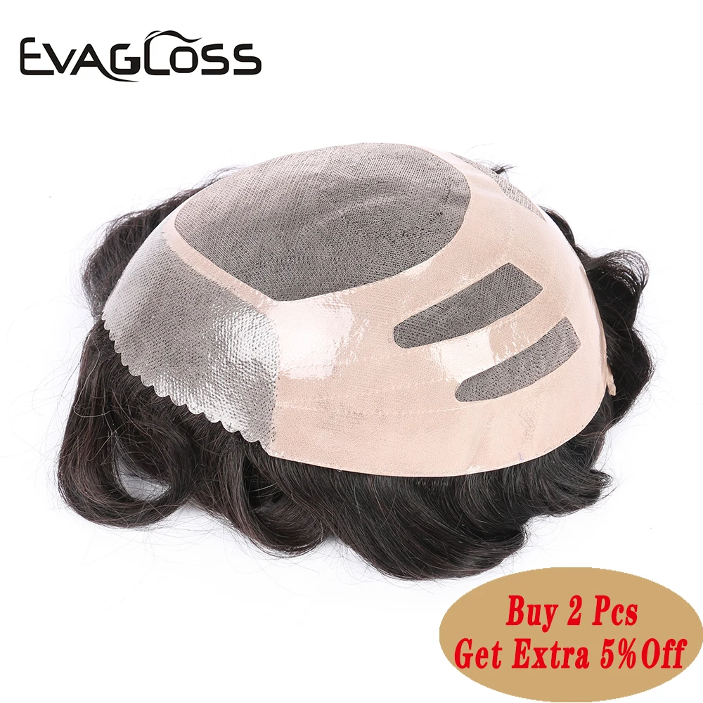 EVAGLOSS человеческие волосы для мужчин s Toupee тонкие моно с тонким PU мужские парики