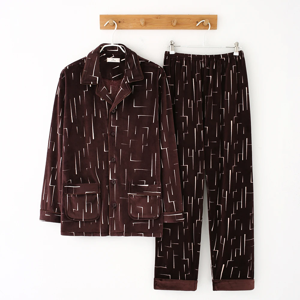 Men Pajama Sets Flannel Male Long Sleeve For Man Autumn Winter Velvet Sleepwear Suit Pijama Casual Homewear Nightwear M-XXXL