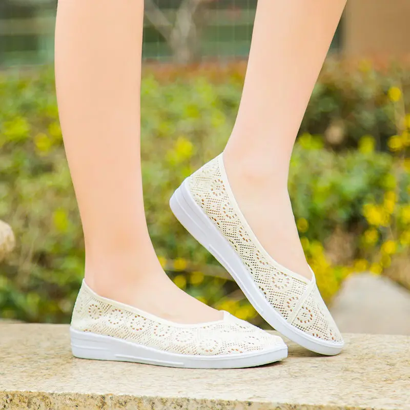 

2021 New Summer Women's Mesh Flat Shoes Slip-on Cotton Casual Shoes for Woman Lace Sneakers Breathable Loafers Soft Shoes Zapato