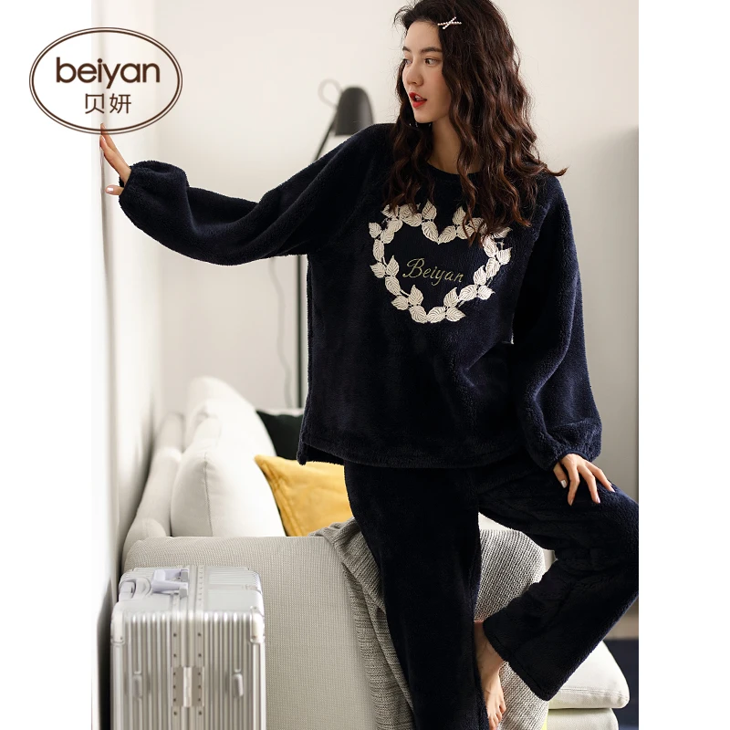 

Fall And Winter Coral Fleece Pajamas Women Long Sleeve Leisurewear Suit Warm Set