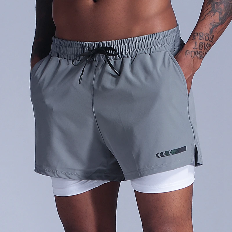 Спортивные шорты для мужчин быстросохнущие двухслойные мужские спортивные