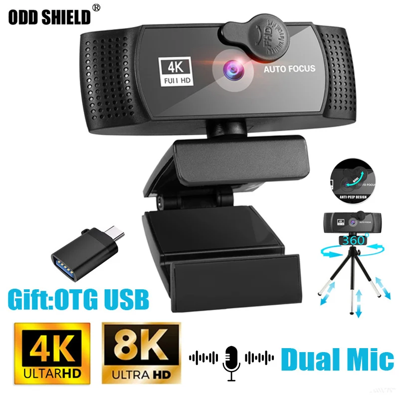 Webcam 4K 8K 1080P Full HD Web Camera For PC Computer Laptop USB Web Cam Microphone Autofocus Web Camara Webcamera Webcams