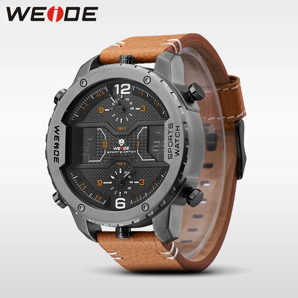 WEIDE хронограф кварцевые мужские роскошный бренд часов кожаный ремешок Военные