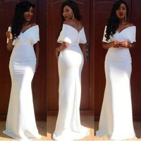 wholesle white mermaid bridesmaid dresses long off the shoulder african wedding guest dress high quality satin women party gowns