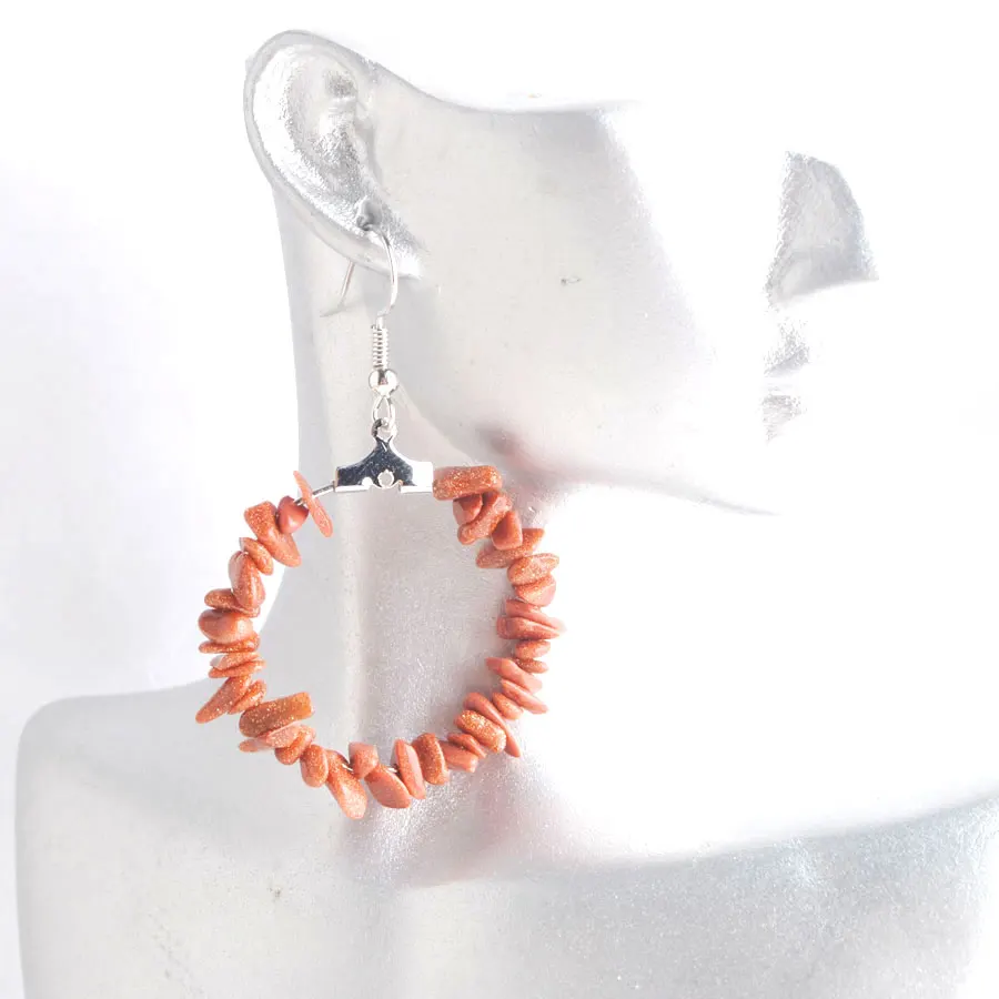 

WOJIAER Natural Gem Stone Dangle Earring Golden Sand Chip Bead Healing Unique Jewelry for Women PW9113