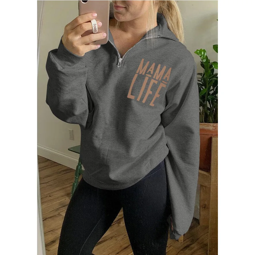 

European and American casual printed letters plus velvet zipper sports sweatshirt