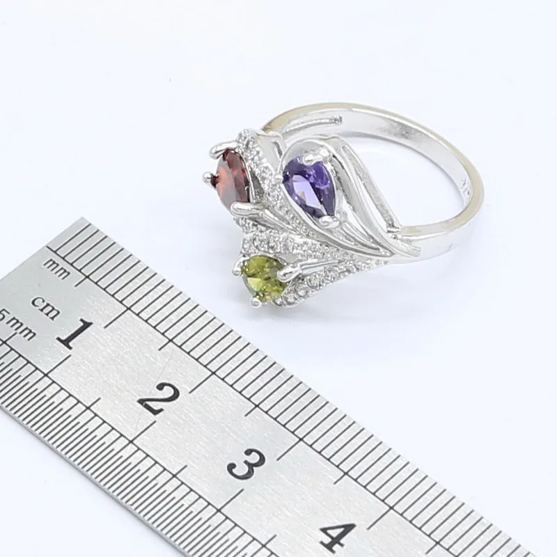 Серебряный свадебный набор украшений для женщин разноцветный циркониевый