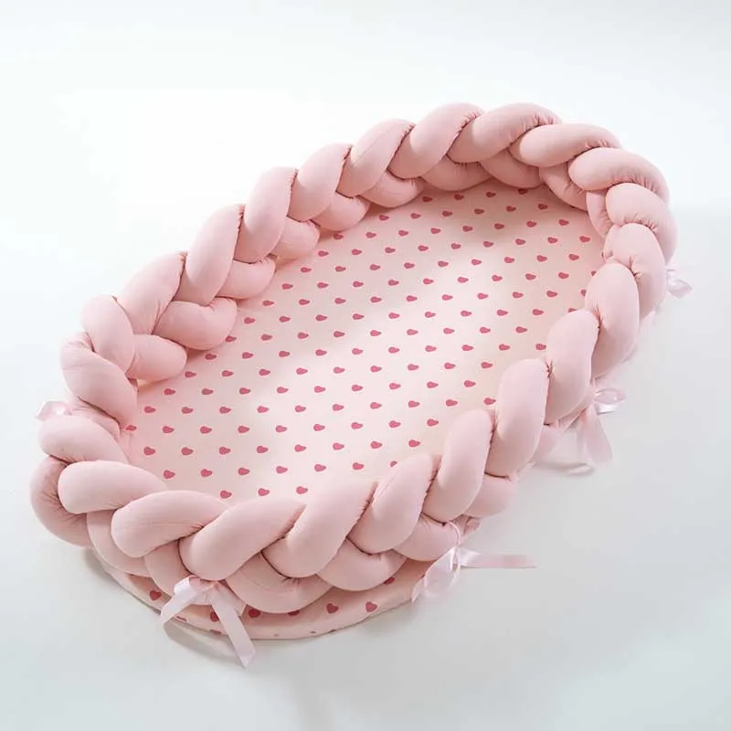 pink Детская кровать, переносная серая, розовая кроватка, детское гнездо, детская колыбель, детская кровать, бампер, бортики в кроватке, декор для новорожденных - Цвет: pink