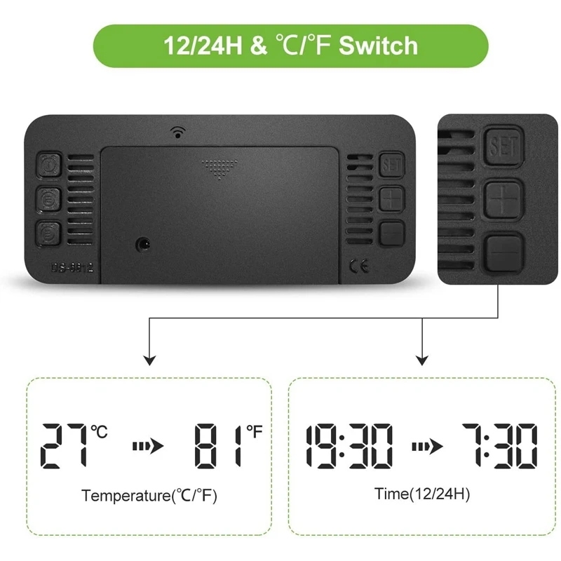 Цифровой будильник с повтором сигнала температурой 3 яркости и регулируемой