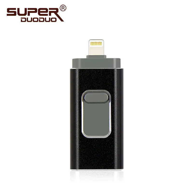 Usb флеш-накопитель 128 ГБ, 16 ГБ, 32 ГБ, 64 ГБ, флеш-накопитель HD, внешняя карта памяти для iphone 7, 7 Plus, 6, 6s Plus, 5S, ipad, флешка - Цвет: black