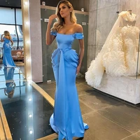 xijun arabic royal blue satin mermaid prom%c2%a0dresses off the shoulder pleat evening gown ruched formal party dress