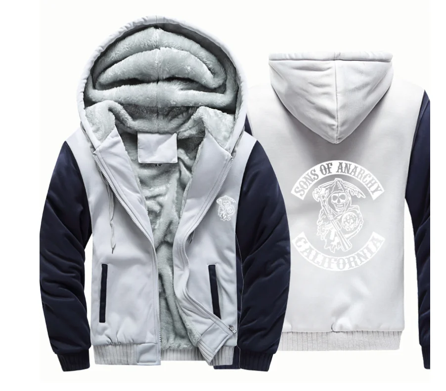 

2021 NEW Hoodies Men Son of anarchy Jacket Thicken Hoodie Mens Zipper Winter Warm Fleece Coat Male Tracksuits S-5XL