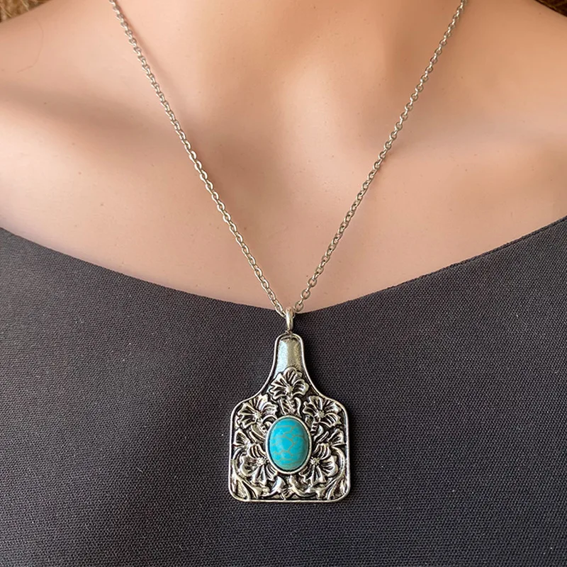 Ювелирные изделия в западном стиле бирюзовый камень корова бирка кулон ожерелья