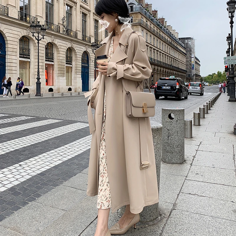 2019 новый весенний длинный Тренч женский модный двубортный ремень