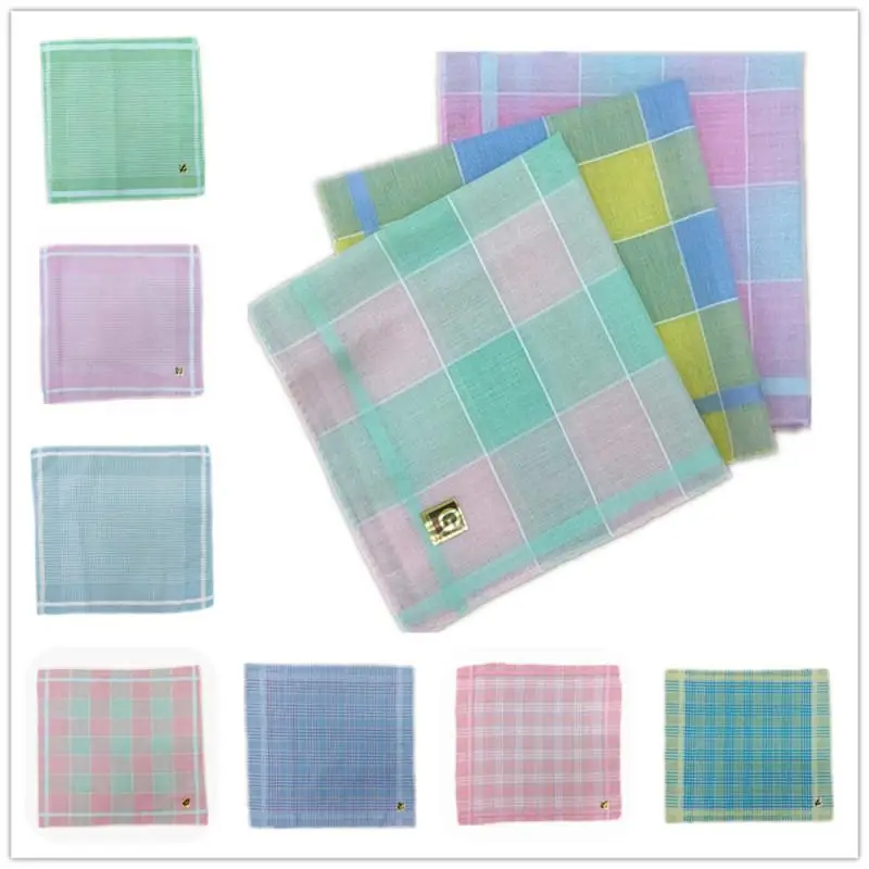 

Polyester Cotton Plaid Light Color Ladies Handkerchief Square Scarf Female Retro Handkerchief Towels 29*29cm Home Textile