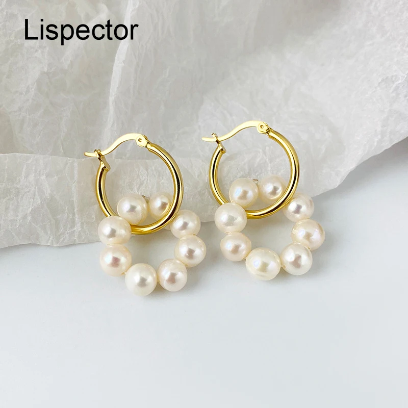 Lispector-pendientes de aro de perlas de concha Natural barroca para mujer, de Plata de Ley 925, círculo redondo de lujo, joyería de mujer pequeña