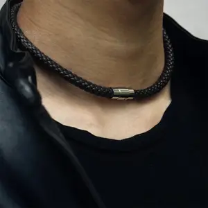 4-6mm 14-28 Black Man-made Leather Rope Cord Necklace Choker  Magnetic/Toggle