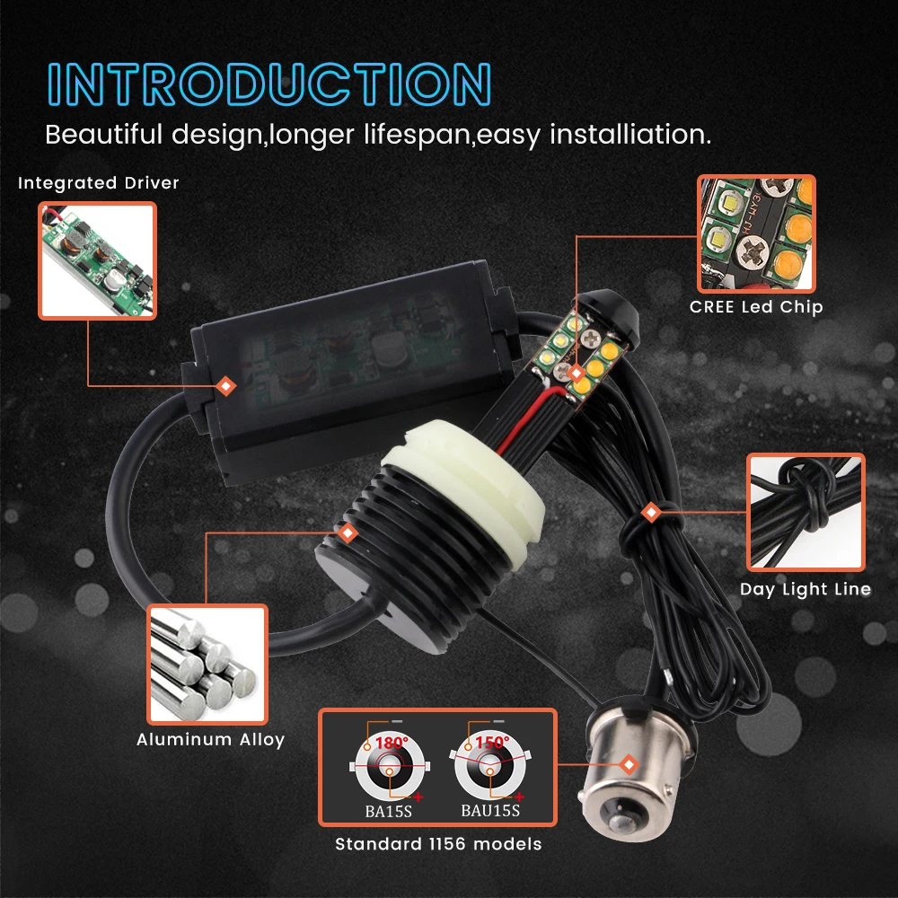 4X DRL поворотник светодиодный 12 SMD 1156 BA15S P21W BAU15S PY21W 3156 7440 W21W янтарный и белый двойной цвет Автомобильный светодиодный фонарь