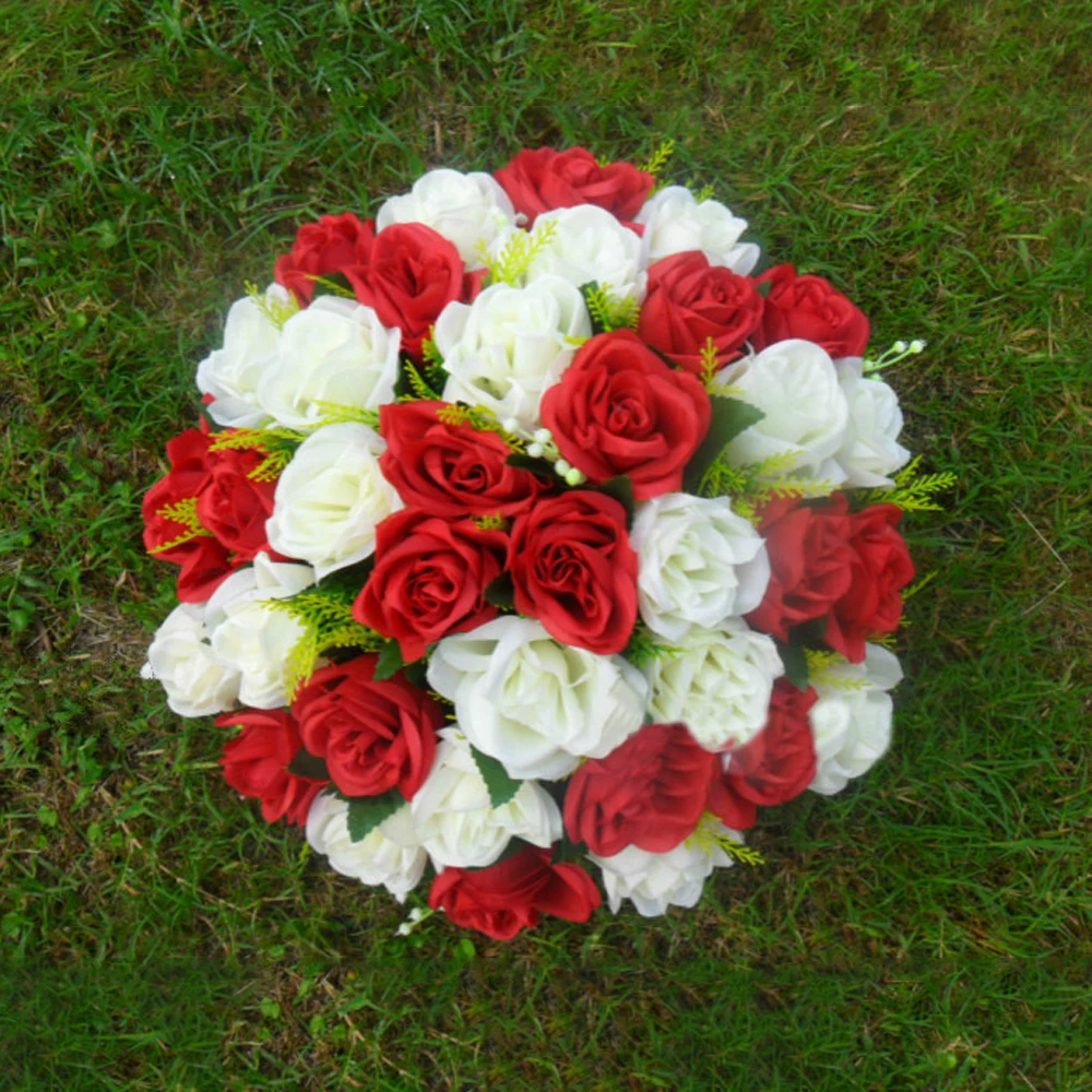 rose red ivory 36 голов Розы Шелковый цветочный шар стол центральный свадебный цветок из шелка с пеной мяч римские столбы подсвечники цветы - Цвет: rose red ivory