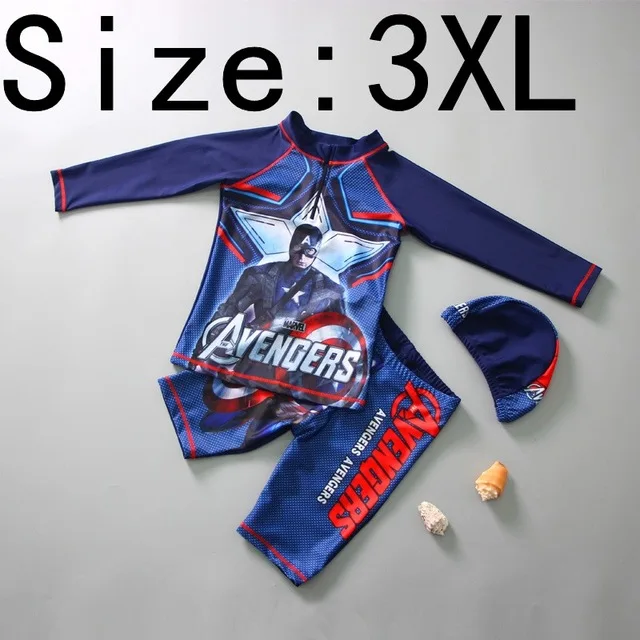 blue 3XL Новинка; купальный костюм для маленьких мальчиков+ шапочка; комплект из 3 предметов; милый синий купальный костюм; одежда для купания с героями мультфильмов для маленьких детей - Цвет: blue 3XL
