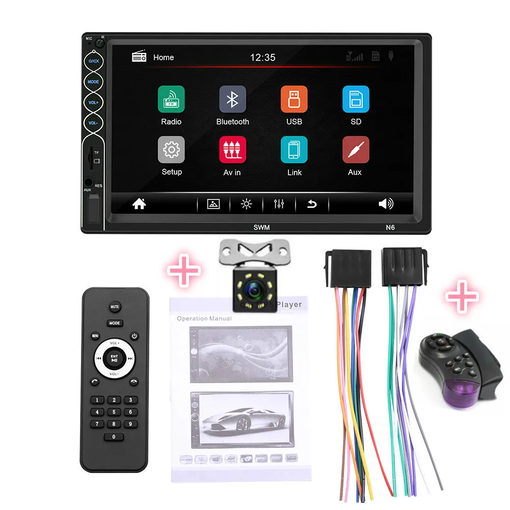 control and 8LED cam Автомобильный аудио 2DIN стерео MP5 плеер 7in BT USB AUX FM Радио Android IPhone XR Зеркало Ссылка авто сенсорный экран - Цвет: control and 8LED cam